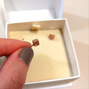14K Rose Gold Cube Stud Earrings